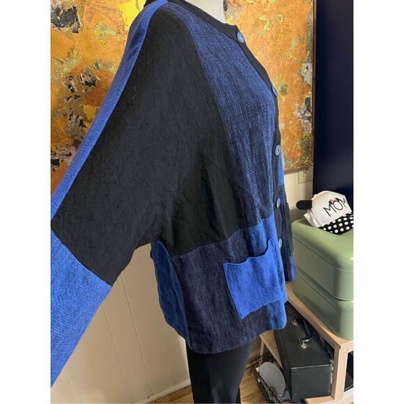 Vintage Sangam Women’s Medium Blue Black Cardigan Buttoned Sweater India - Picture 3 of 8